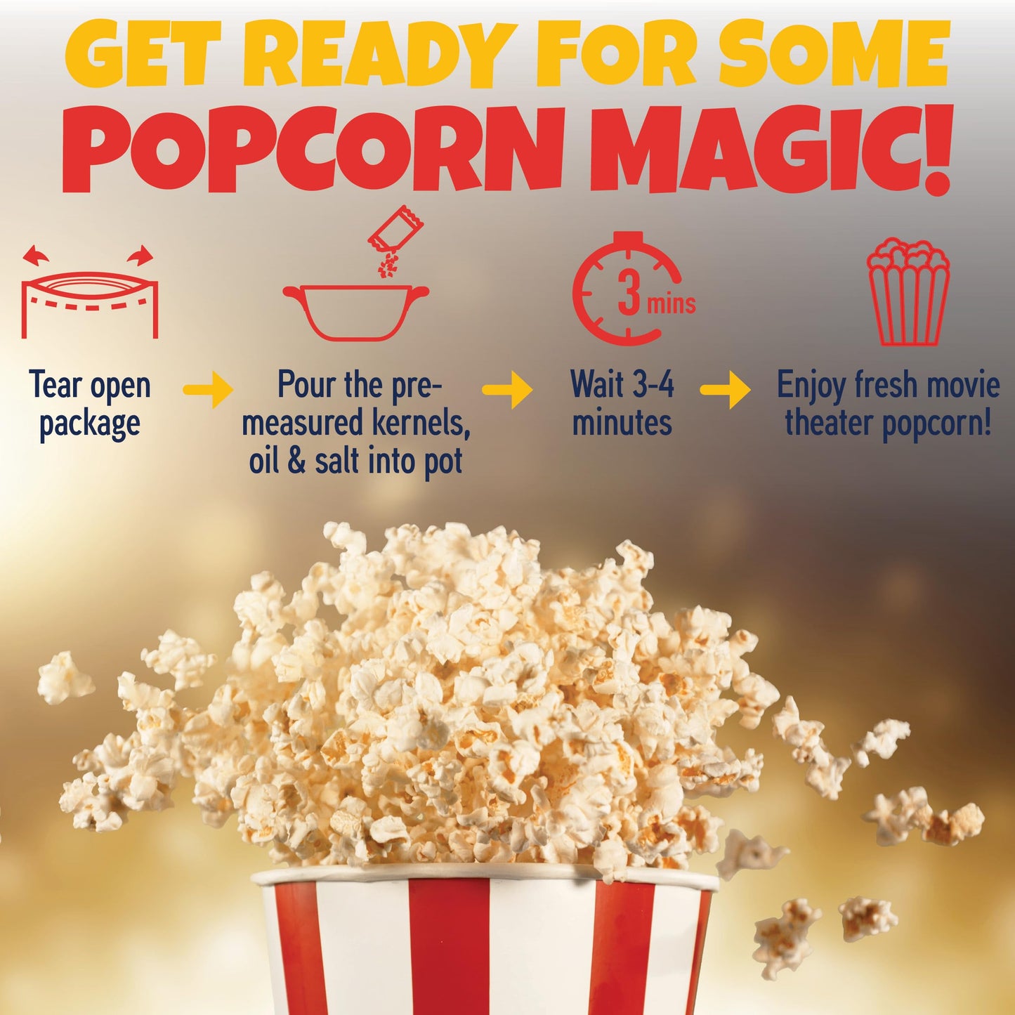 Premium America Popcorn Kit, 36 Packs for a 6oz Popper, Movie Theater & Popcorn Machine Kernels, Oil & Seasoning Packet, Bulk All in One