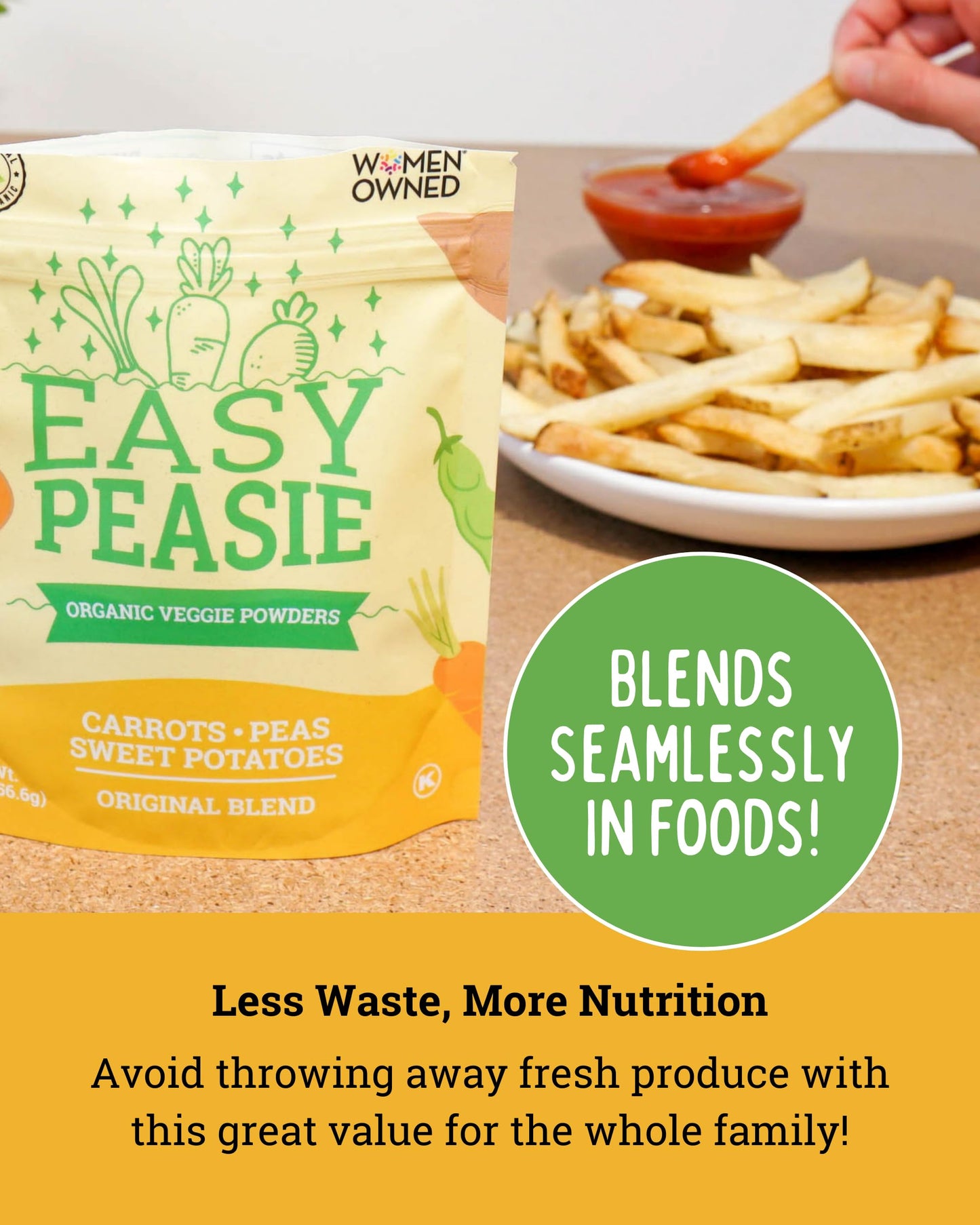 EasyPeasie Organic Veggie Powder Blends for Kids and Picky Eaters | Natural Vegetable Powder Supplement for Meals and Smoothies (Original 5oz Pouch)