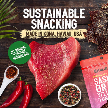 Kaimana Ahi Tuna Jerky Hawaiian Chili Pepper - Soft and Tasty - Premium Fish Jerky Made in the USA. High in Omega 3's, All Natural and Wild Caught - 2 Ounce (Pack of 3)