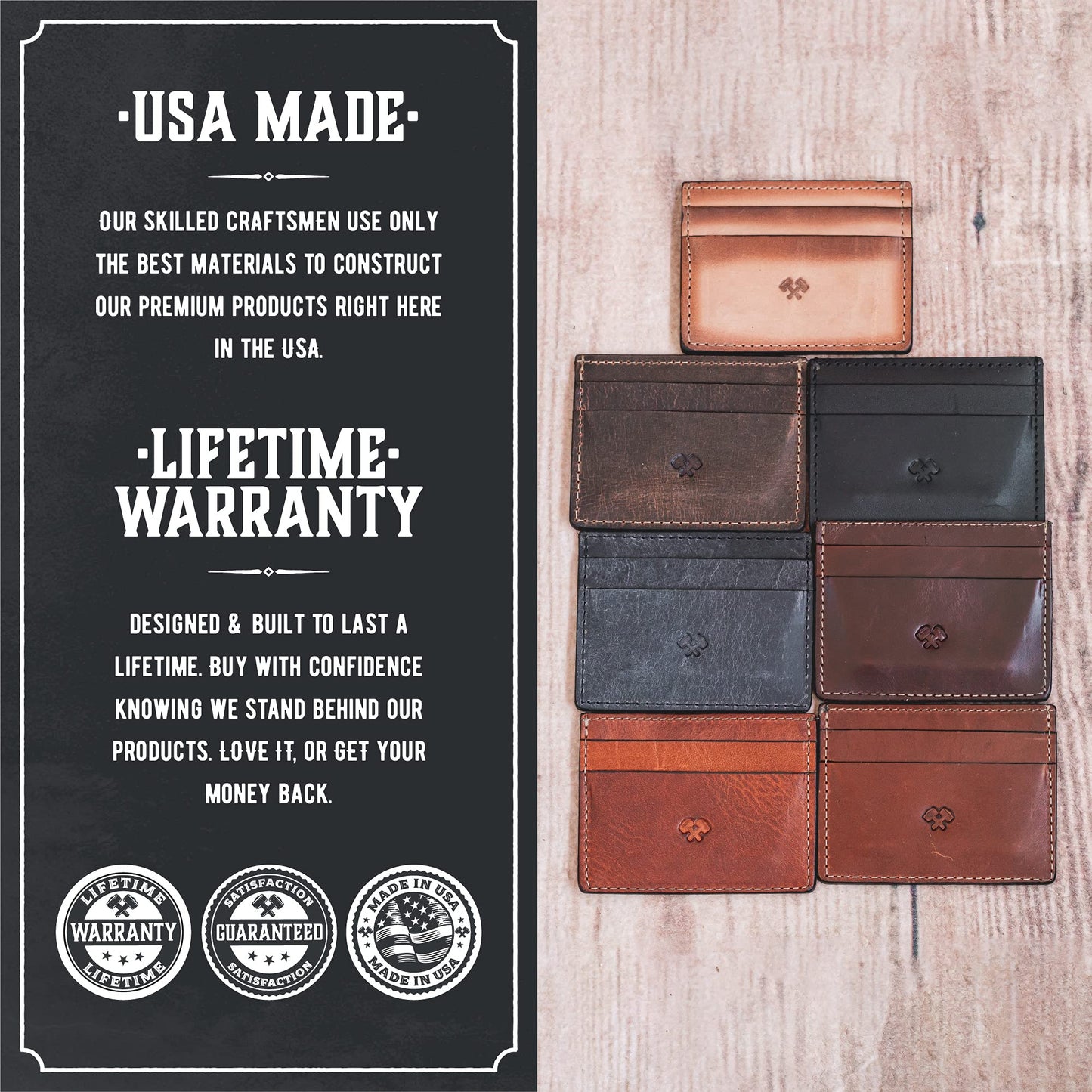 Men’s Slim Leather Wallet – Minimalist Front Pocket Wallet for Men, Full-Grain Leather, Made in USA