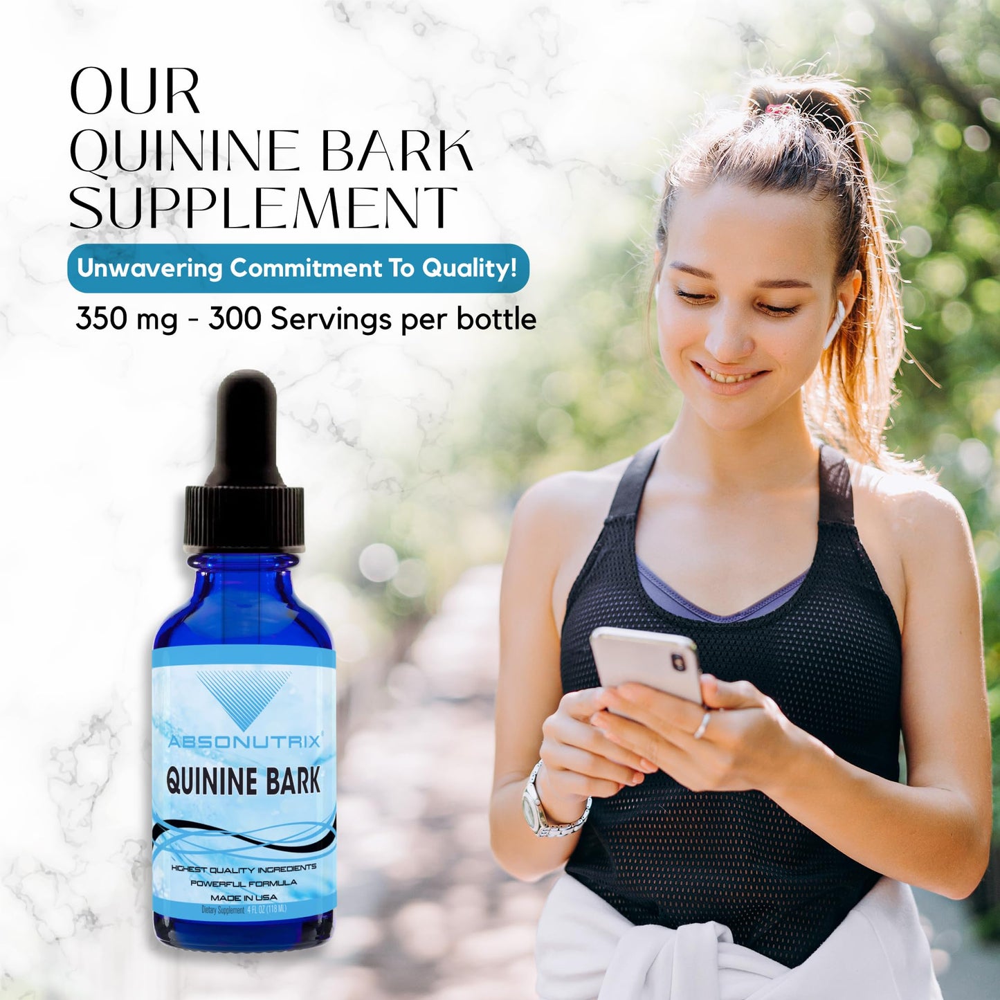 Absonutrix Quinine Bark 350 mg, 4 Oz Liquid, 300 Servings, Made in USA, Quick Absorption, Quality Potent Ingredients, Non-GMO, GMP-Certified Facility, Cruelty-Free Products