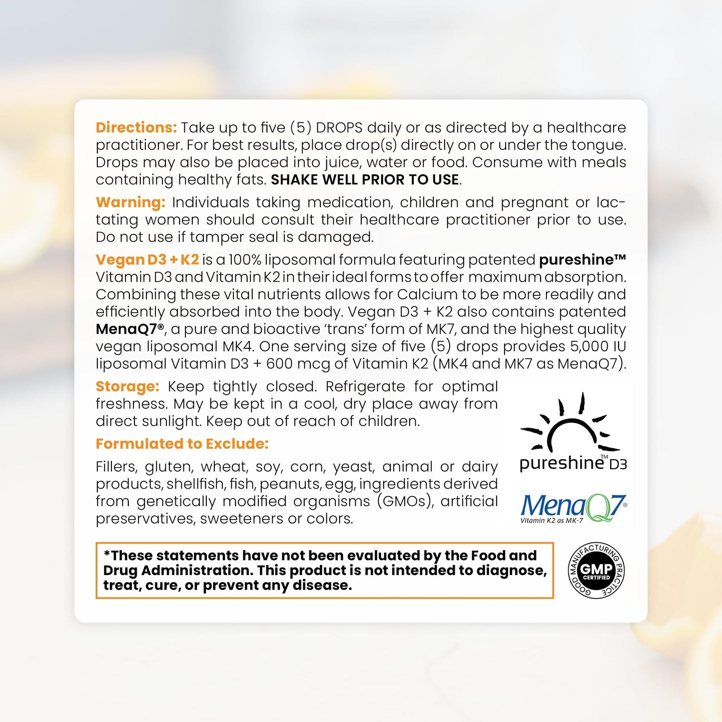 Pure TheraPro Rx Vegan D3 + K2 Organic 100% Liposomal 20ml Made in USA | 6 Month Supply | Maximum Absorption Vitamin D3 and Vitamin K2 Supplements for Men and Women, D3 Vitamin 5000 IU