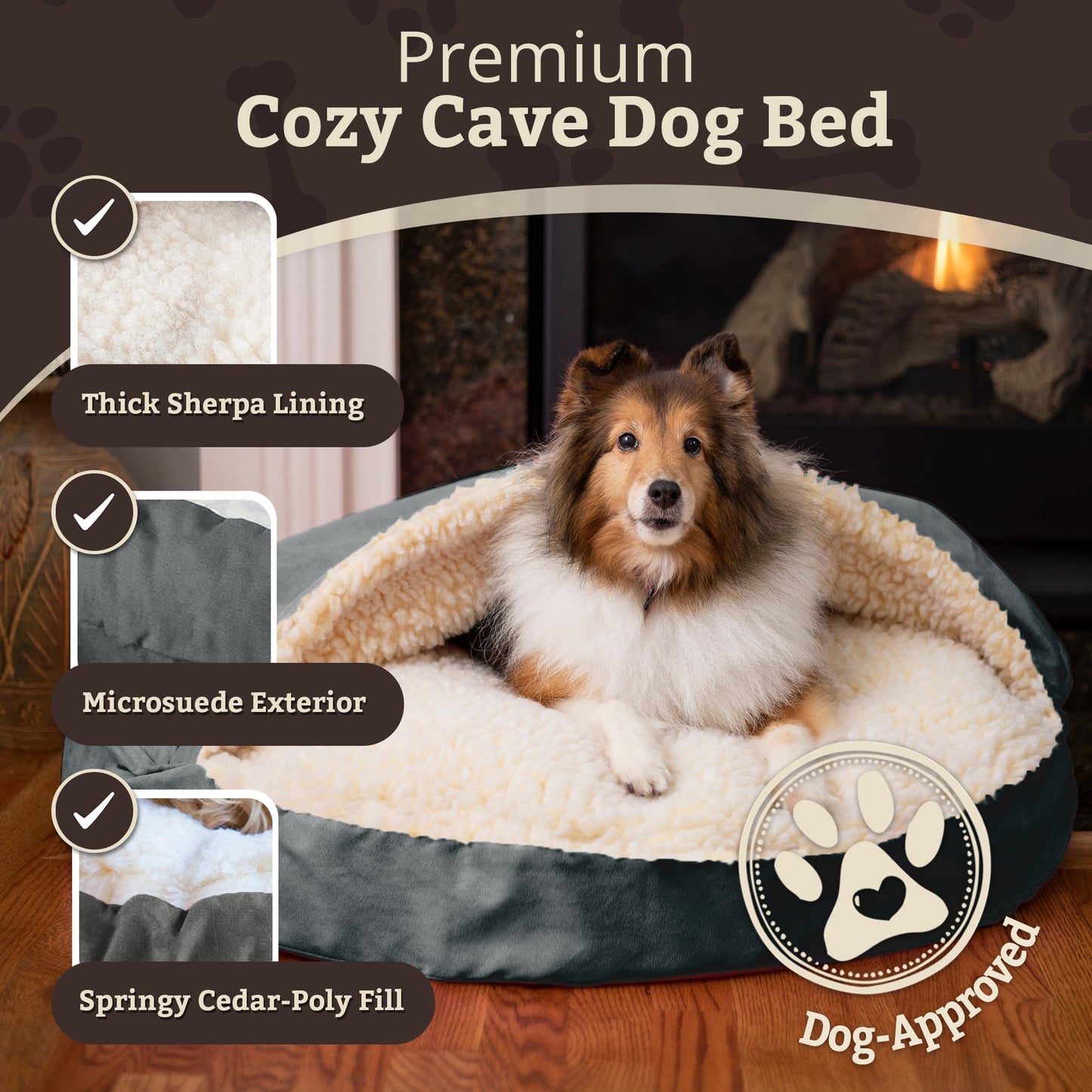 Snoozer Cozy Cave Dog Bed - Indoor Dog Bed with Cover Cave, Covered Calming Burrow for Medium & Large Sized Pets with Blanket Attached, Enclosed, Removable Washable Cover - XL, Anthracite