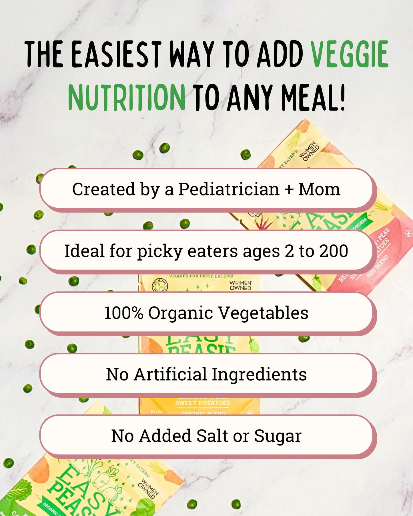 Easy Peasie Organic Veggie Powder Blends for Kids and Picky Eaters | Vegetable Powder Additive for Meals and Smoothies - Red (5oz Pouch)