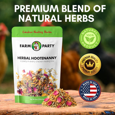 Farm Party Herbal Hootenanny Chicken Nesting Herbs 8oz - Chicken Dust Bath Mix Deodorizer Keeps Nest Boxes & Coop Fresh - Chicken Coop Herbs - Chicken Accessories for Coops