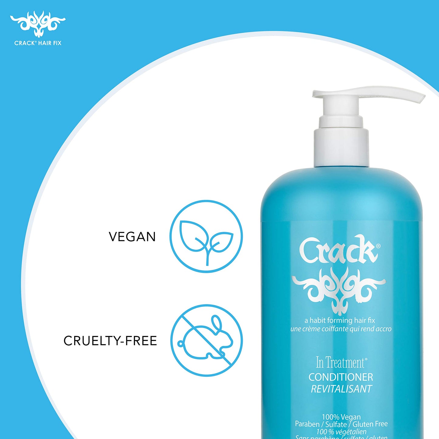 Crack HAIR FIX Conditioner with Pump Bottle | Intense Hydration & Frizz Control | Strengthens, Detangles & Restores Shine | Sulfate-Free, Vegan, Cruelty-Free & Made in USA | 33.8 Oz