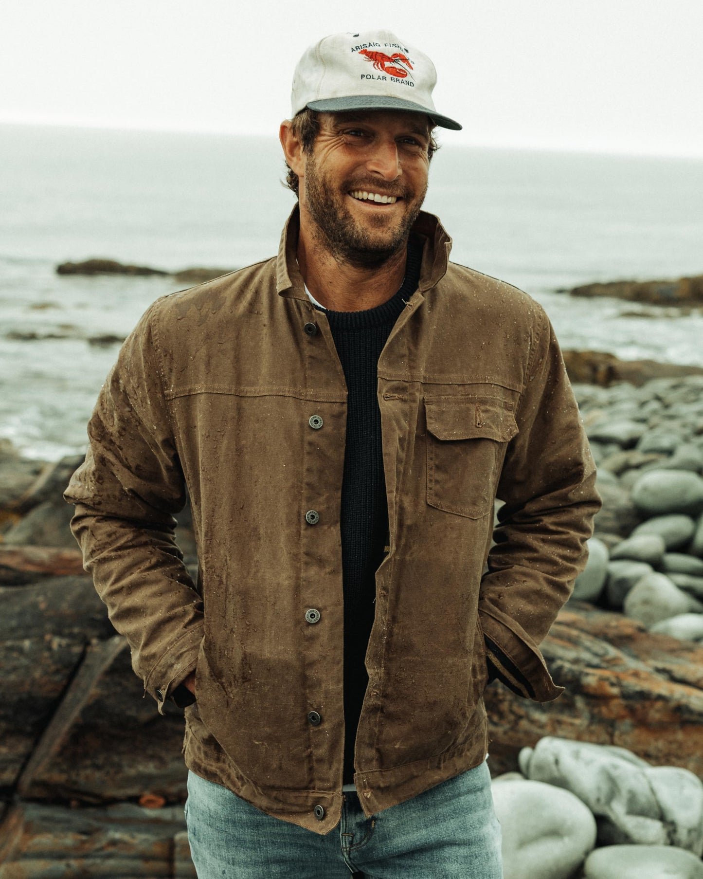 Huckberry Flint and Tinder Men's Flannel-Lined Waxed Trucker Jacket, Water & Weather Resistant Mens Jacket, Havana