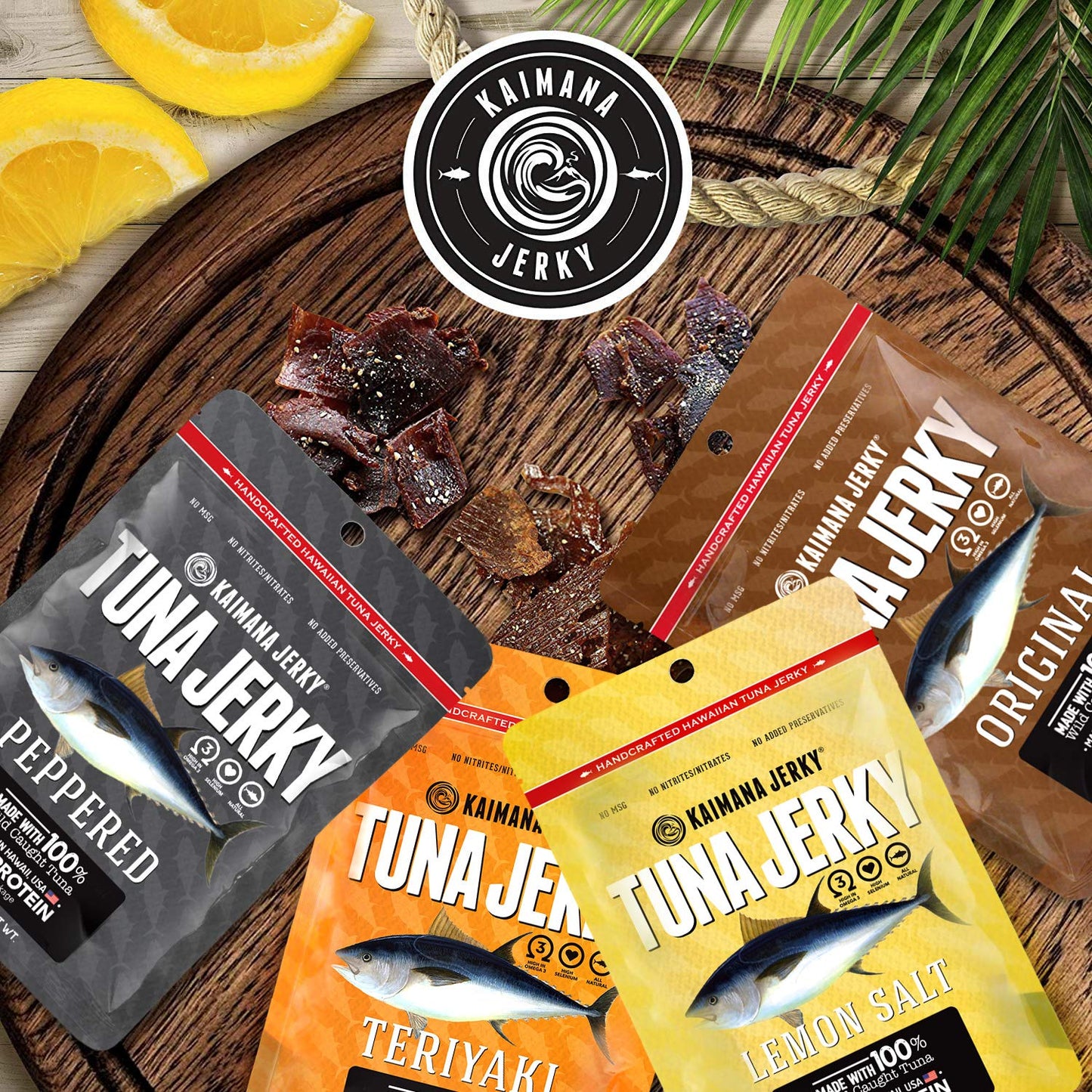 Kaimana Wild-Caught Ahi Tuna Jerky - Teriyaki | Rich in Omega-3s & High in Protein | All-Natural & Organic Fish Jerky (3 pack, 2 oz)