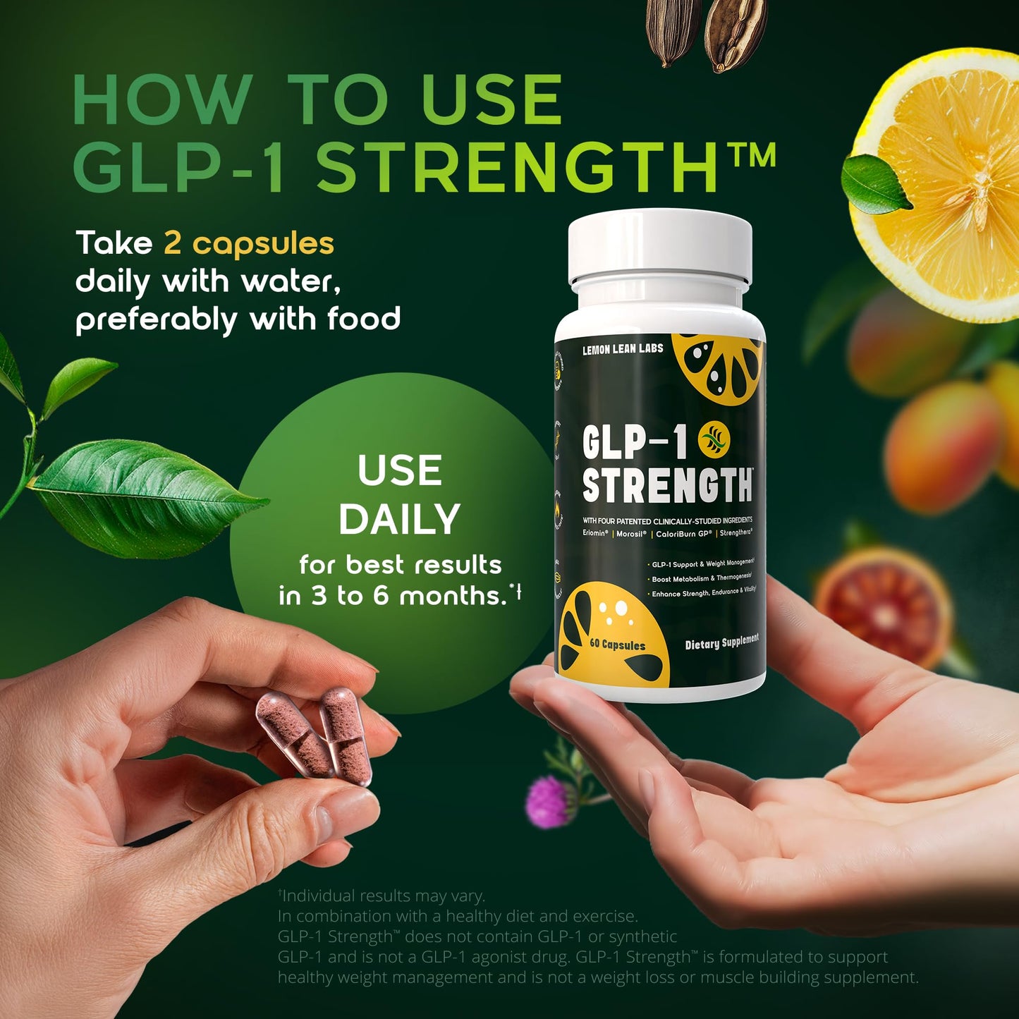 GLP-1 Strength Fat Burner, Lean Body Mass & GLP-1 Supplement for Women & Men - Weight Management, Gut Health & Metabolism Support with Eriomin & Morosil - Vegan, Gluten Free, Non-GMO - 60 Count