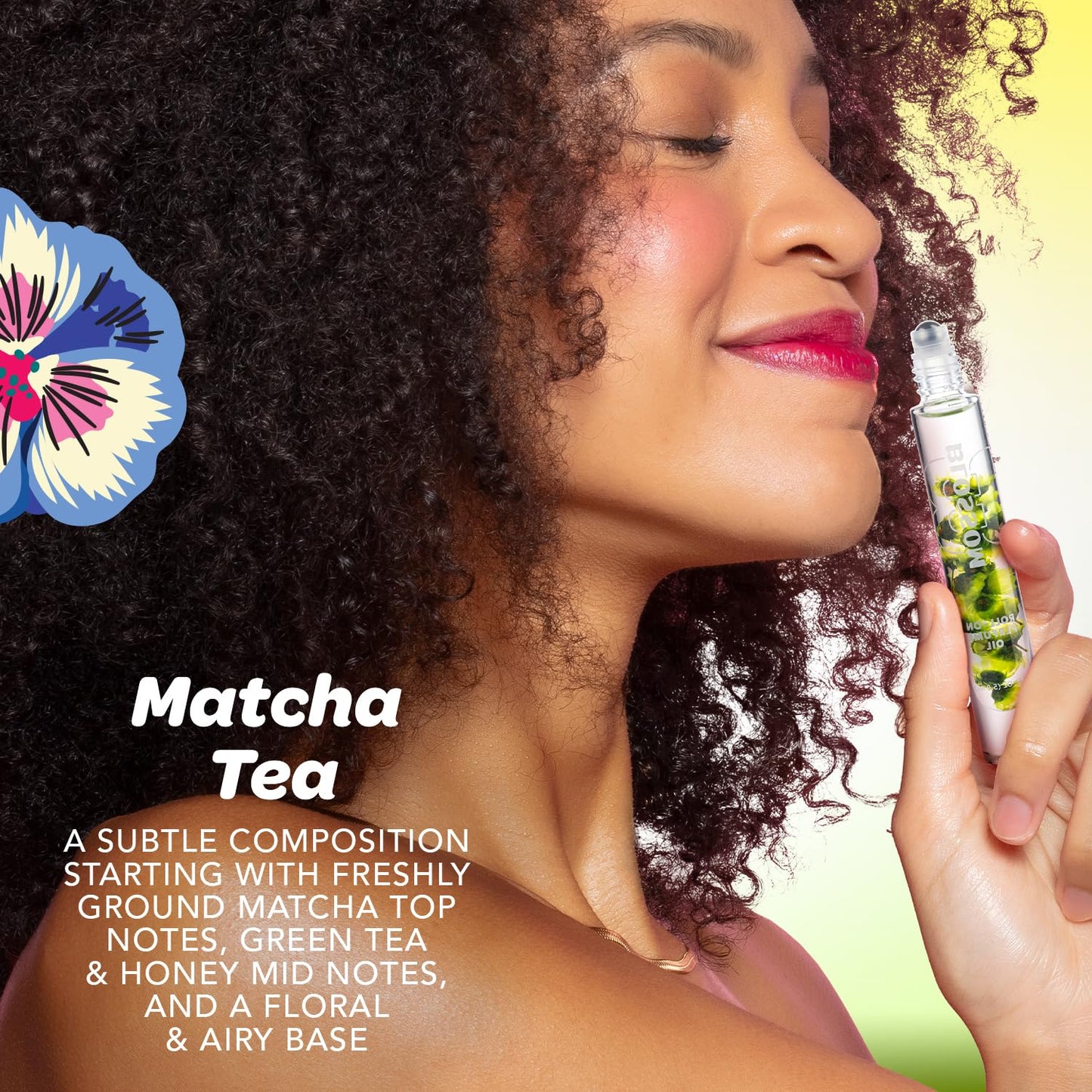 Blossom Roll on Perfume for Women Alcohol Free Gourmand Rollerball Perfume Oil with Essential Oils, Infused with Real Flowers, Made in USA, 0.20oz, (Matcha, Green Tea, Honey) Matcha Tea