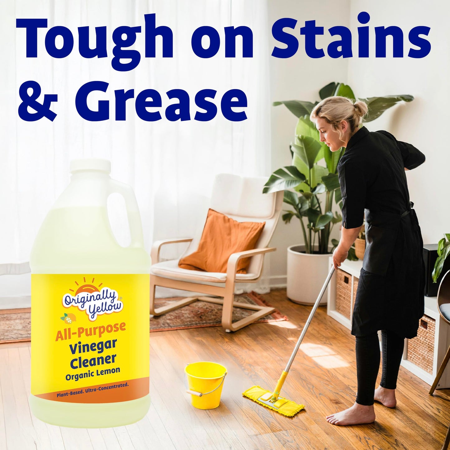 Originally Yellow Lemon Vinegar For Cleaning Purpose | USA Made All Purpose Cleaner | Use as a Floor, Glass, Kitchen, & Bathroom Cleaner | Plant Derived Vinegar 1 Gallon in 2 bottles | 128 Oz