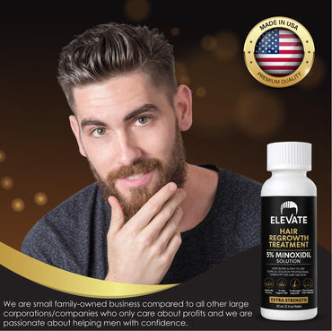 Elevate Hair Regrowth Treatment 5% Minoxidil Solution for Hair Growth - Extra Strength Topical Hair Growth Serum for Thicker, Fuller Hair 2 Fl Oz Made in USA