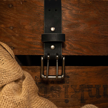 Men’s Classic Leather Belt, Double Prong Retro Style, Antique Nickel Buckle, 1 ½” Width, Amish handmade in the USA