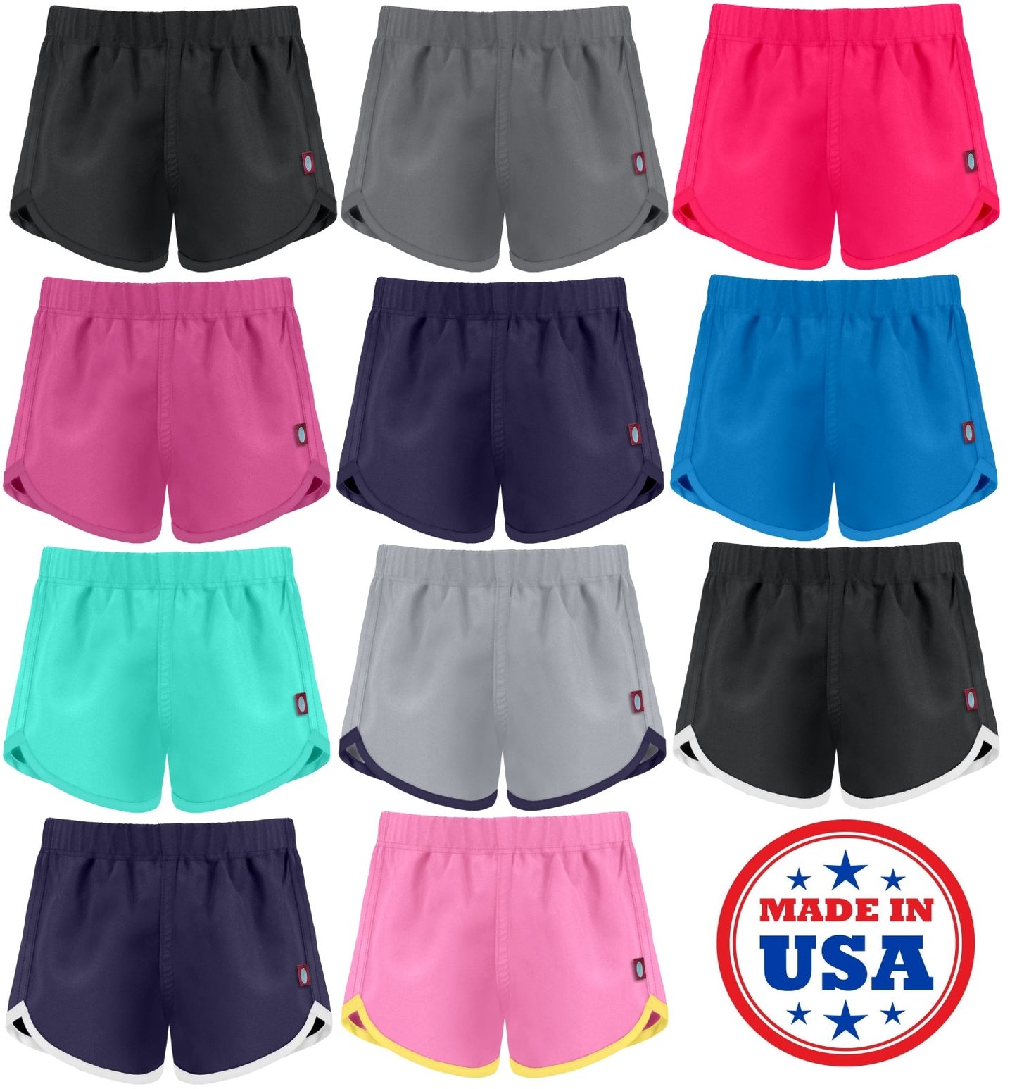 Made in USA Girls Swimming Suit Bottom Board Short Swim Athletic Shorts Beach Pool Camp Running Sports Wicking Fast Dry, Yellow, 7