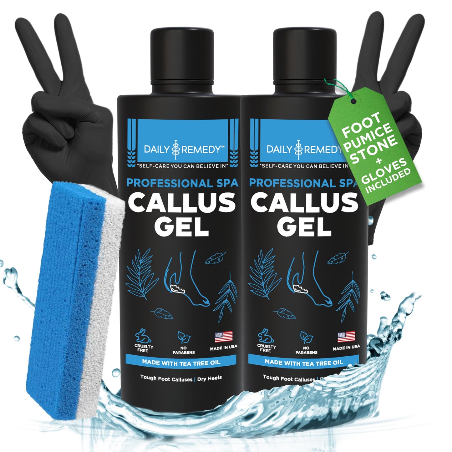Professional Foot Callus Remover Gel Set for Smooth Feet & Cracked Heels - 16oz (2 Pack x 8oz) - Made in USA