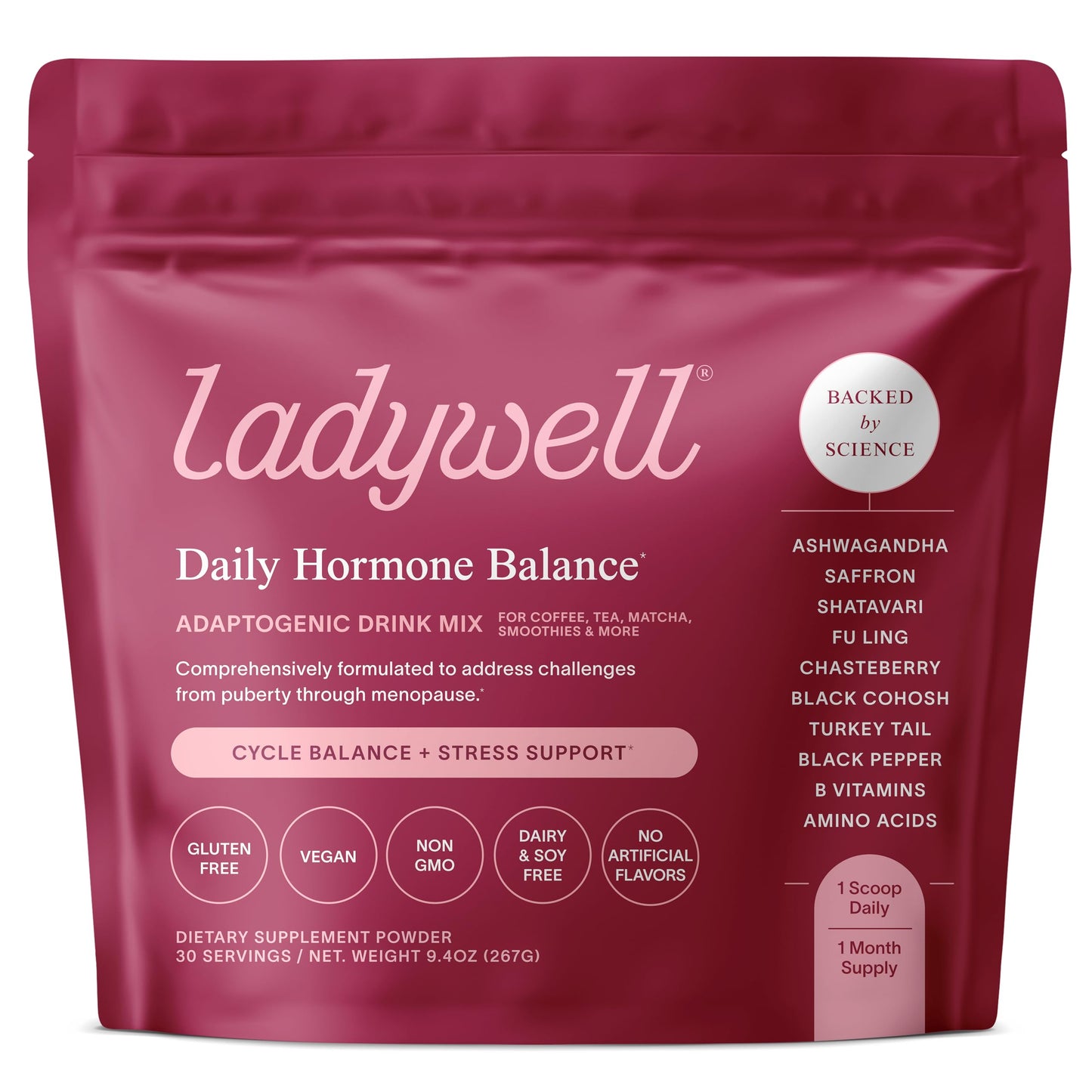 Ladywell Daily Balance Powder | Supplement for Women | Delicious Vanilla | Gluten Free, Dairy & Soy Free, Non GMO | Vegan 30 Servings
