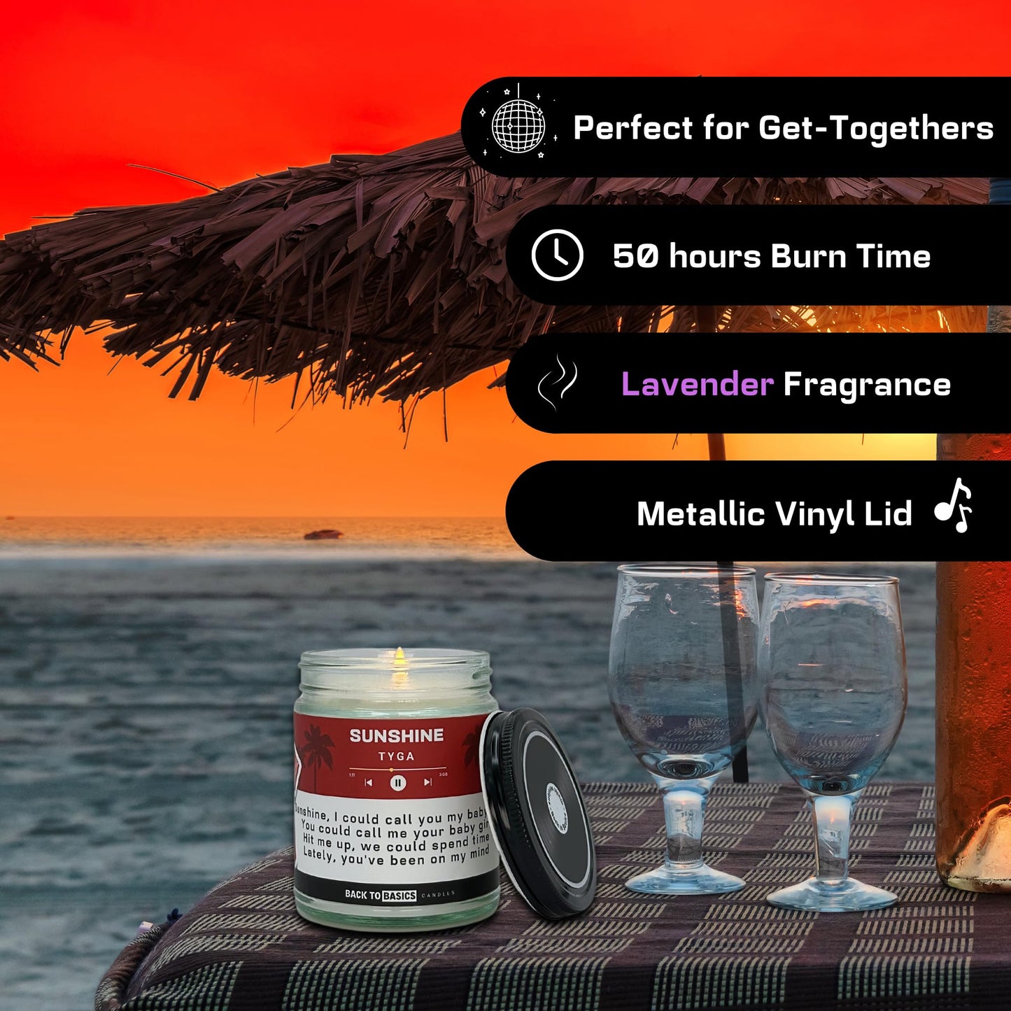 Back to Basics Candles | Sunshine - 9oz Soy Wax Lavender Scented Candle for Home Decor, Birthday Gifts for Women, Men, Best Friend | Relaxing Aromatherapy Made in USA