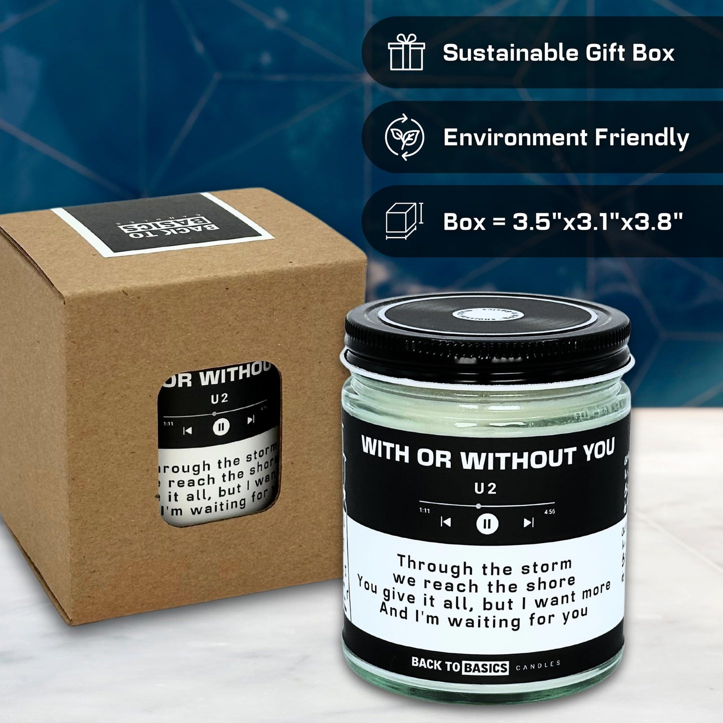 Back to Basics Candles | with or Without You - 9oz Soy Wax Fir Balsam Scented Candle for Home Decor, Birthday Gifts for Women, Men, Best Friend | Relaxing Aromatherapy Made in USA