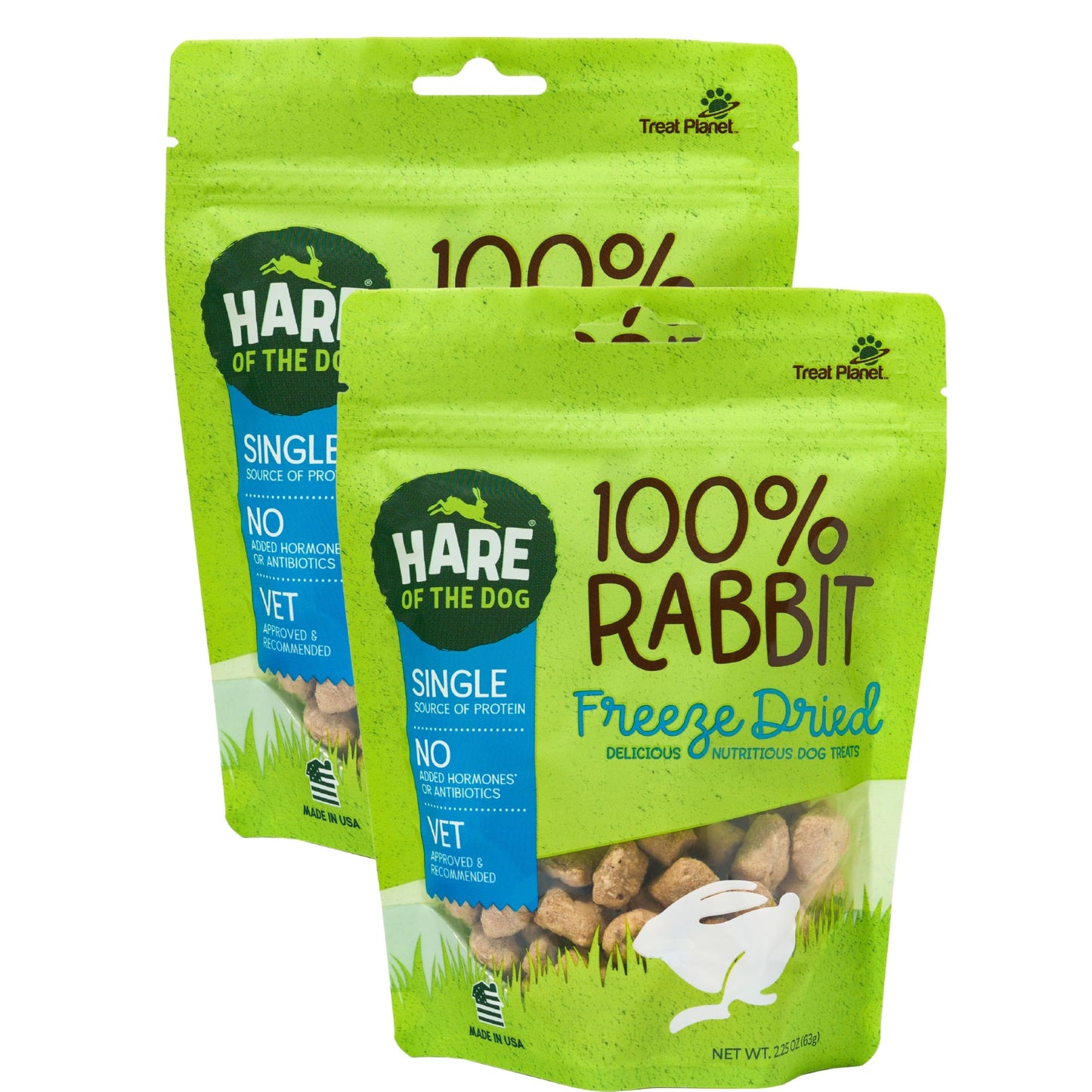 Hare of the Dog Freeze Dried Rabbit Treats for Dogs - All-Natural, Single-Ingredient, High-Protein Snacks - Made in the USA (2.25 Oz 2 Pack)