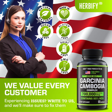 HERBIFY Garcinia Cambogia Wellness Support Supplement for Women & Men - Herbal Extract with Antioxidant Properties - Energy Booster for Daily Vitality and Digestive Support - 60 Count