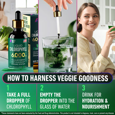 Chlorophyll Liquid Drops 6000 mg - Premium Liquid Chlorophyll Supplement - All-in-One Antioxidant for Immune Boost, Energy Increase, Digestion Support & Fast Detox - Non-GMO, Vegan