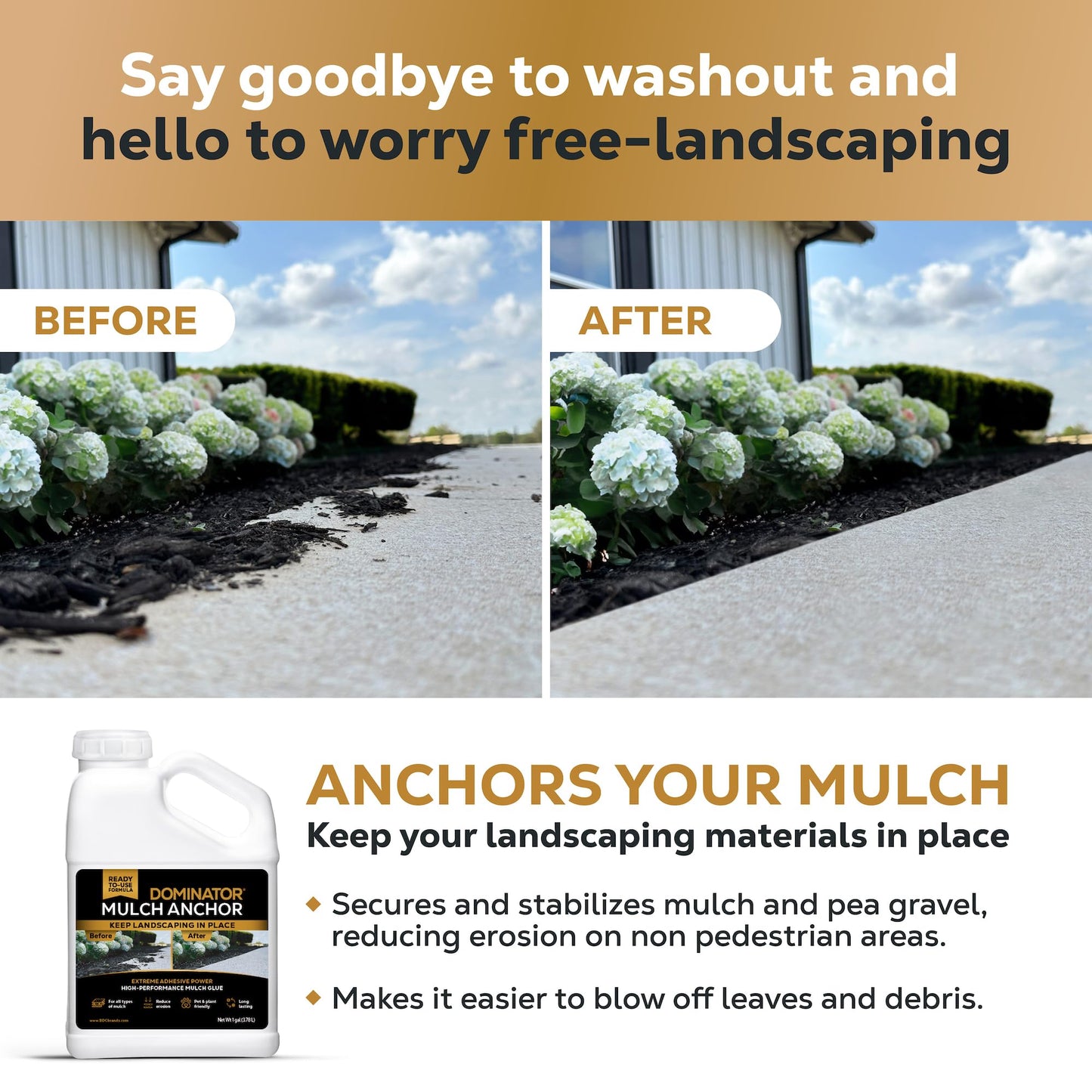 Dominator Mulch Anchor 1 Gallon - Mulch Glue & Gravel Binder, Rock Glue for Landscaping, Pea Gravel & Bark, Strong Stabilizer & Stone Glue Adhesive, Made in The USA