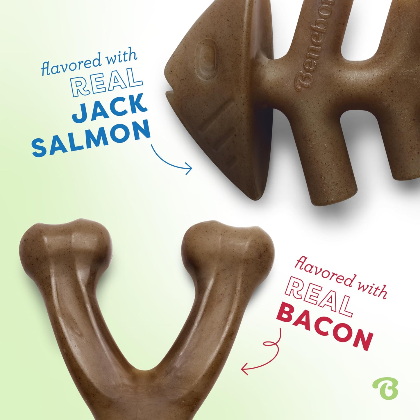 Benebone Set of 1 Fishbone/Wishbone Durable Dog Chew Toys, Real Fish, Real Bacon, Made in USA