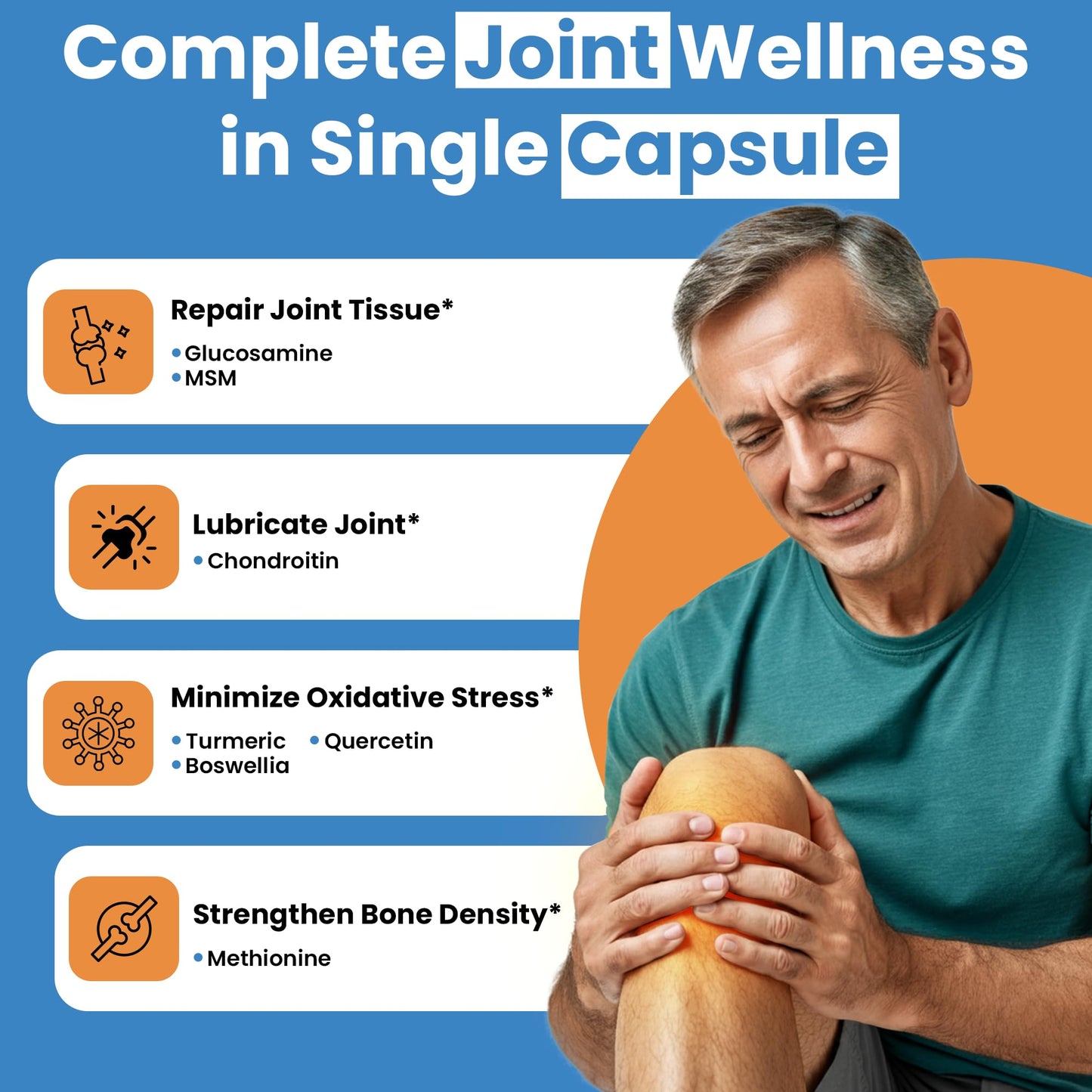 Glucosamine Chondroitin MSM with Turmeric & Boswellia 90 Capsules | 8-in-1 Joint Support Supplement for Flexibility & Mobility | Joint Supplement for Men & Women – Support Back, Knee, Hips & Joints