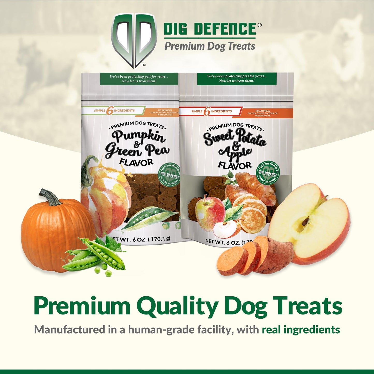 Dig Defence Premium Dog Treats - Pumpkin/Green Pea and Sweet Potato/Apples, Natural Ingredients, Baked Gourmet Snacks for Small & Big Dogs, Healthy Training Treat, 2 Pack