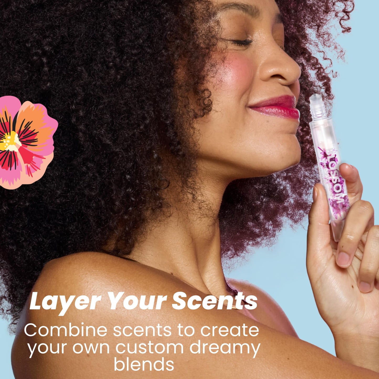 Blossom Roll on Perfume for Women Alcohol Free Rollerball Perfume Oil with Essential Oils, Infused with Real Flowers, Made in USA, 0.20oz (Sandalwood, cedar, Amber, Vetiver), Lavenderwood