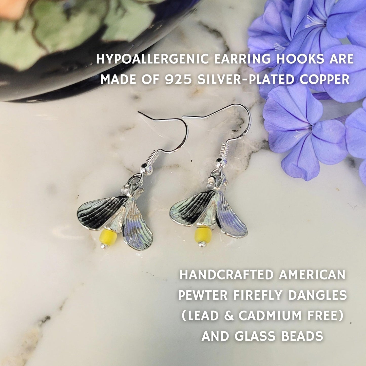 Pewter Firefly Lightning Bug Earrings - Gift Packaged with Chase your Dreams Story Card - Graduation, Wedding, and Shower Gift- Made in USA