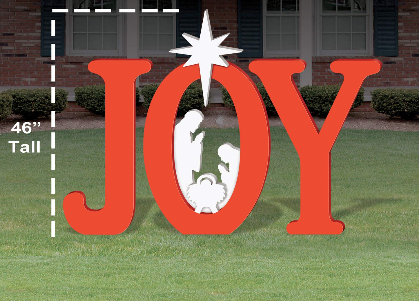 FrontYard Originals All-Weather Red Joy Nativity, Waterproof, Made in USA, 46 inches Tall, Durable Material, Simple Assembly, Easy Storage, Yard Art Joy Nativity Set.