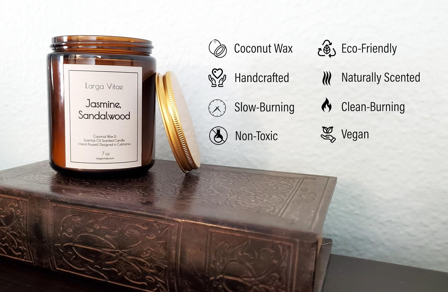 All-Natural Jasmine, Sandalwood Aromatherapy Essential Oil Candle, Safe for People and Pets, Made with Pure Sustainable Organic Vegan Coconut Wax, Allergy Friendly, Non Toxic, Zero Waste