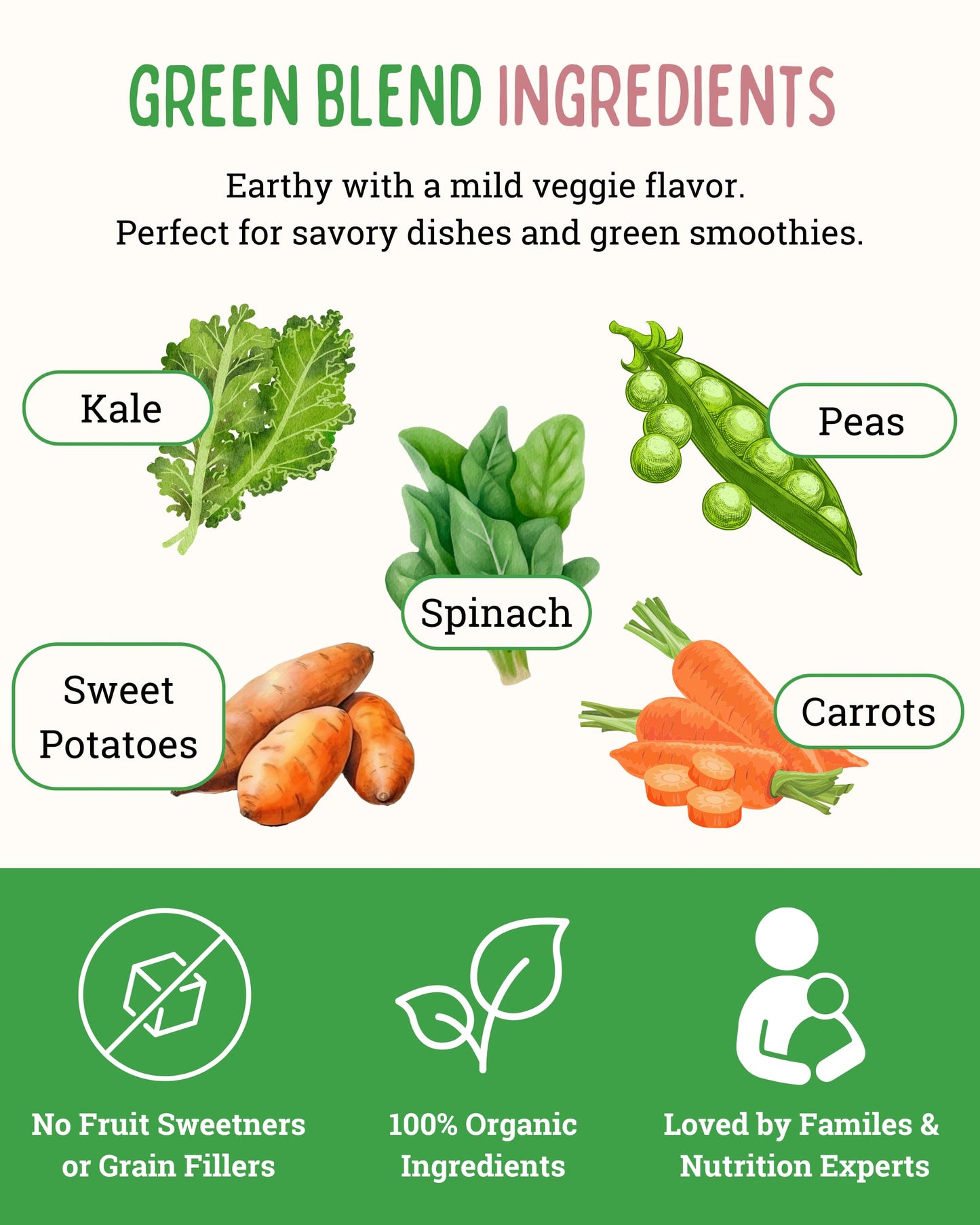 Easy Peasie Organic Veggie Powder – Green Blend – 5 oz Pouch – Vegetable Powder for Kids and Picky Eaters – Add to Meals and Smoothies