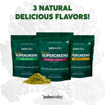 Paleovalley Organic Supergreens Powder - 23 Superfoods with Prebiotic Fiber for Energy and Immunity Support - No Cereal Grasses for Maximum Absorption - Pure Unflavored, 30 Servings