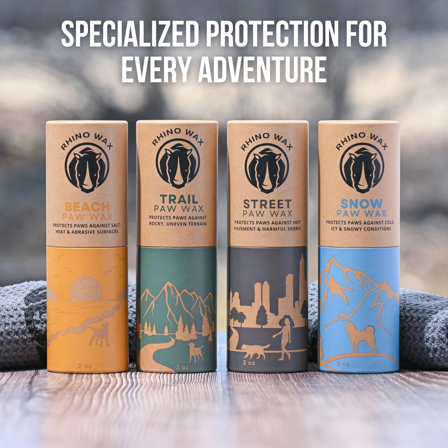 Rhino Wax - Dog Paw Trail Wax 2oz - Use Before Taking Dogs on a Hike - Balm Helps Protect Against Rocks, Uneven Terrain, Thorns, Glass - Moisturizes and Improves Elasticity - Lick-Safe - Made in USA