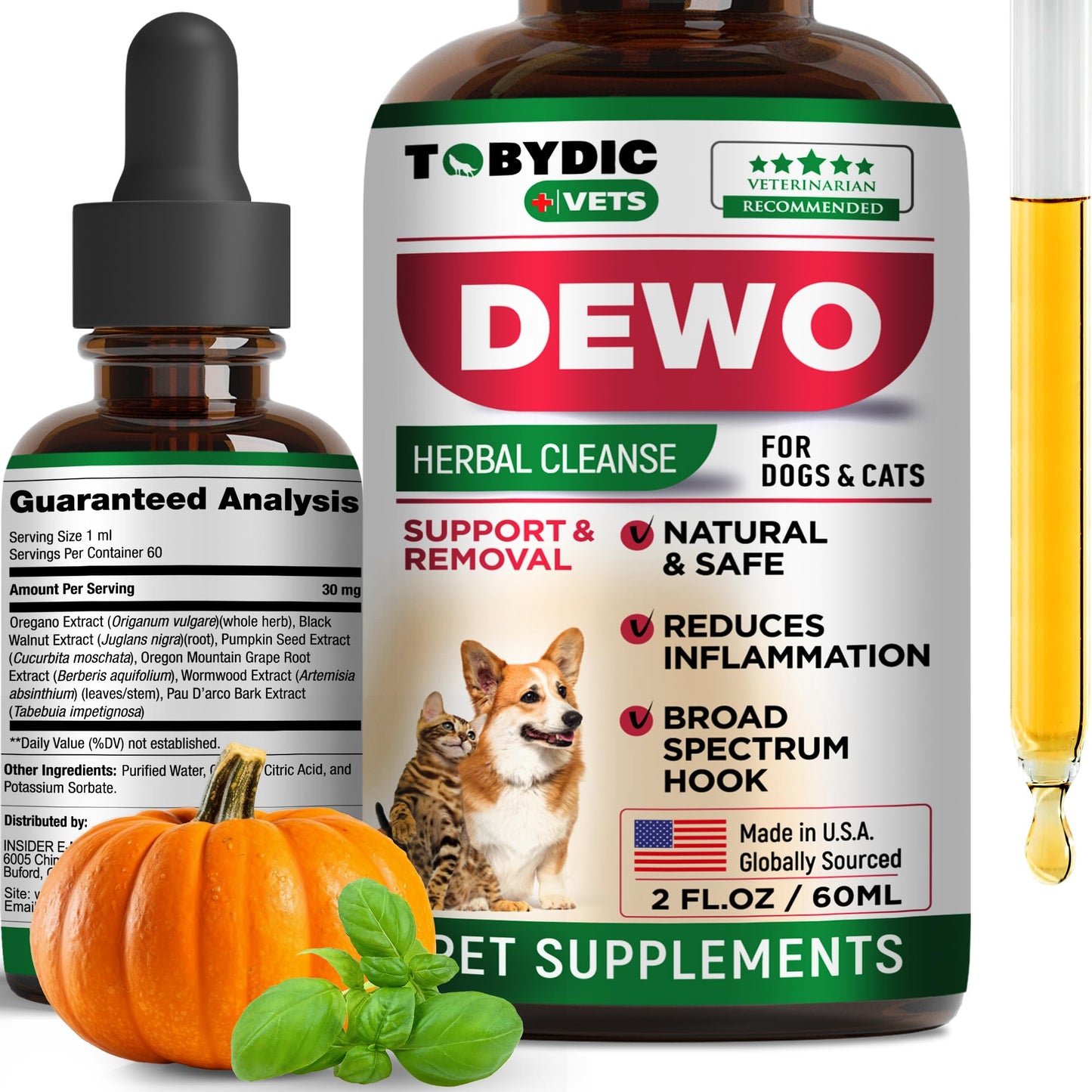 Tobydic Cats & Dogs Natural Broad Spectrum Intestinal Defense & Digestive Liquid Herbal Support - Promotes Gut Health - Supplement Drops Made in USA