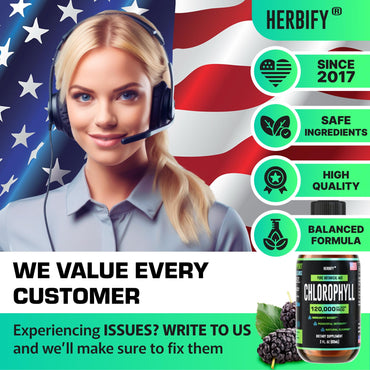 HERBIFY Chlorophyll Drops - Liquid Chlorophyll for Energy Boost & Immune System Support - Made in USA - Chlorophyll Liquid Drops for Body Detox, Internal Deodorant & Enhance Skin - 2 Oz