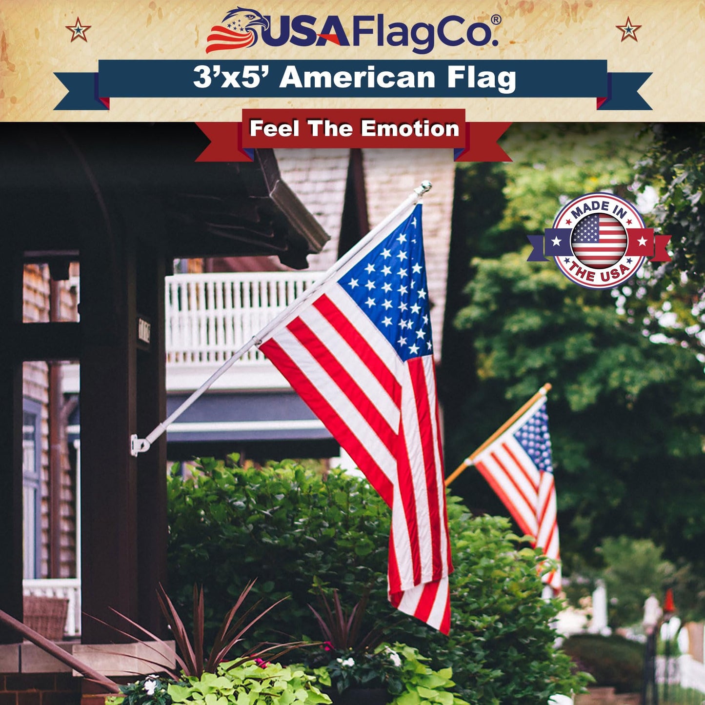 American Flags for Outside 3x5 - USA Flag Co. American Flag 3x5 Heavy Duty Outdoor Made in USA with Embroidered Stars and Sewn Stripes, This US Flag is an American Made Flag
