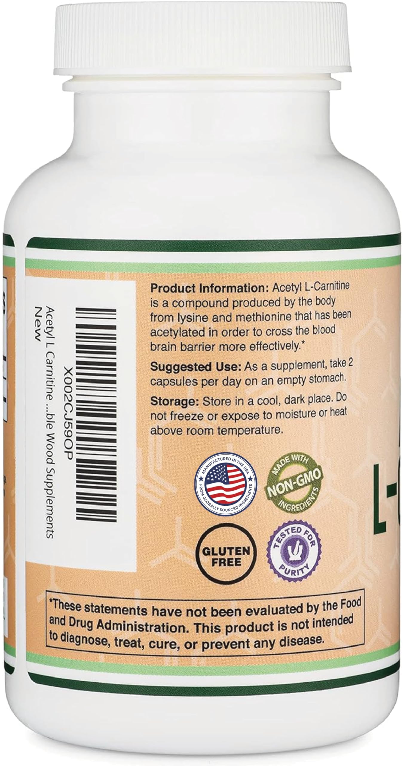Acetyl L-Carnitine 1,000mg Per Serving, 150 Capsules (ALCAR for Brain Function Support, Memory, Attention, and Stamina) Acetyl L Carnitine That is Third Party Tested by Double Wood