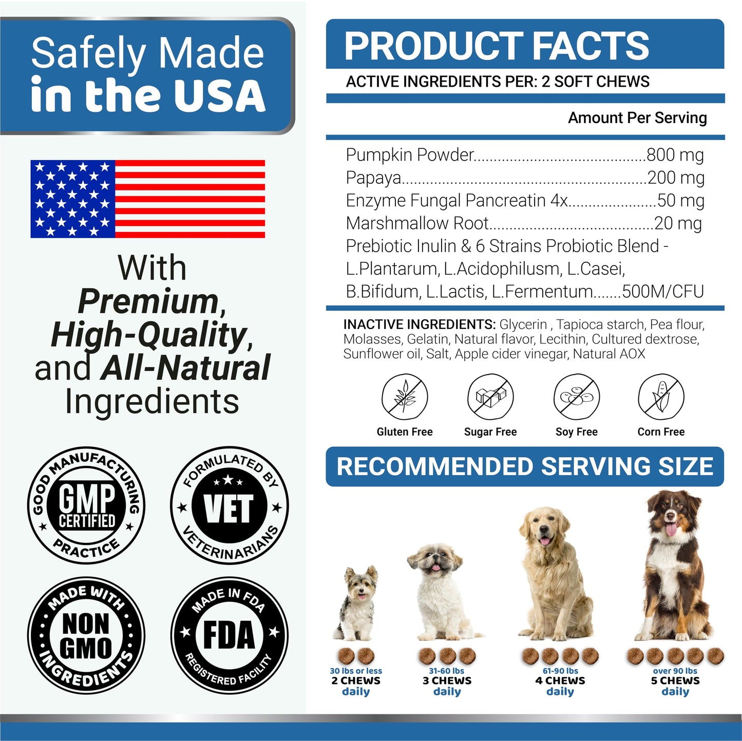 Probiotics for Dogs and Digestive Enzymes - Dog Probiotic - Anti Diarrhea, Upset Stomach & Gas Relief, Canine Prebiotic - Pet Fiber Supplement - Bacon Flavor