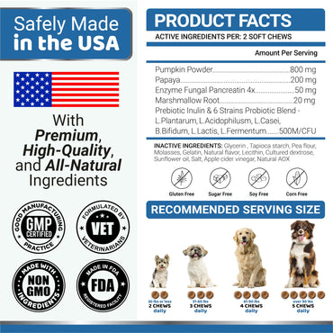 Probiotics for Dogs and Digestive Enzymes - Dog Probiotic - Anti Diarrhea, Upset Stomach & Gas Relief, Canine Prebiotic - Pet Fiber Supplement - Bacon Flavor