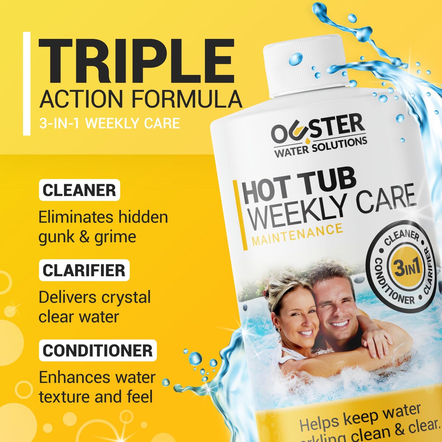 Bio Ouster 3in1 Weekly Hot Tub Cleaner, Conditioner, Clarifier - Hot Tub Chemicals for Standard & Inflatable Spas - Spa Chemicals for Crystal Clear & Sparkling Clean Water - Made in USA (32oz)