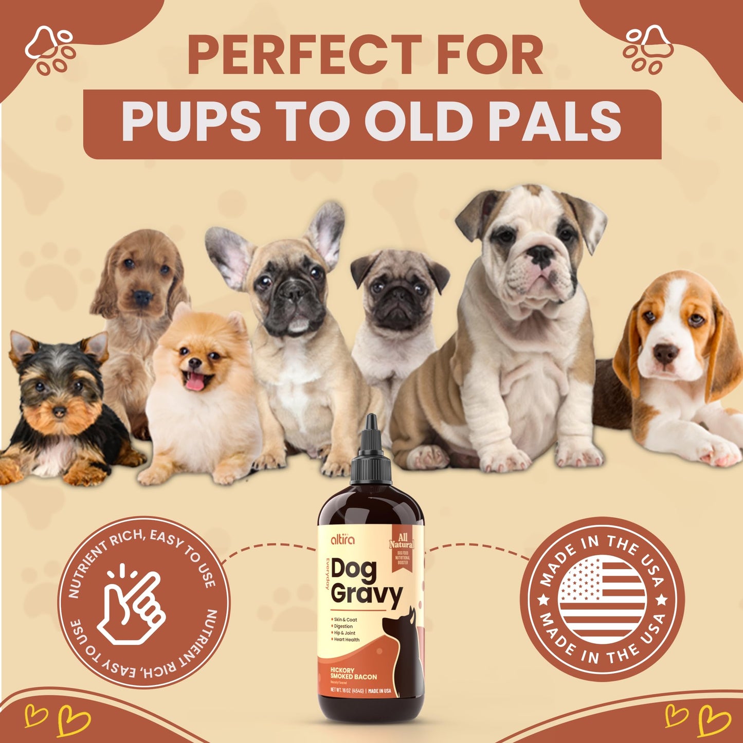 Altira Everyday Dog Gravy Bacon – Premium Wet Dog Food Gravy Toppers for Dry Food – Tasty & Nutritious Dogs Gravy with Essential Vitamins and Supplements – Hip and Joint Supplement