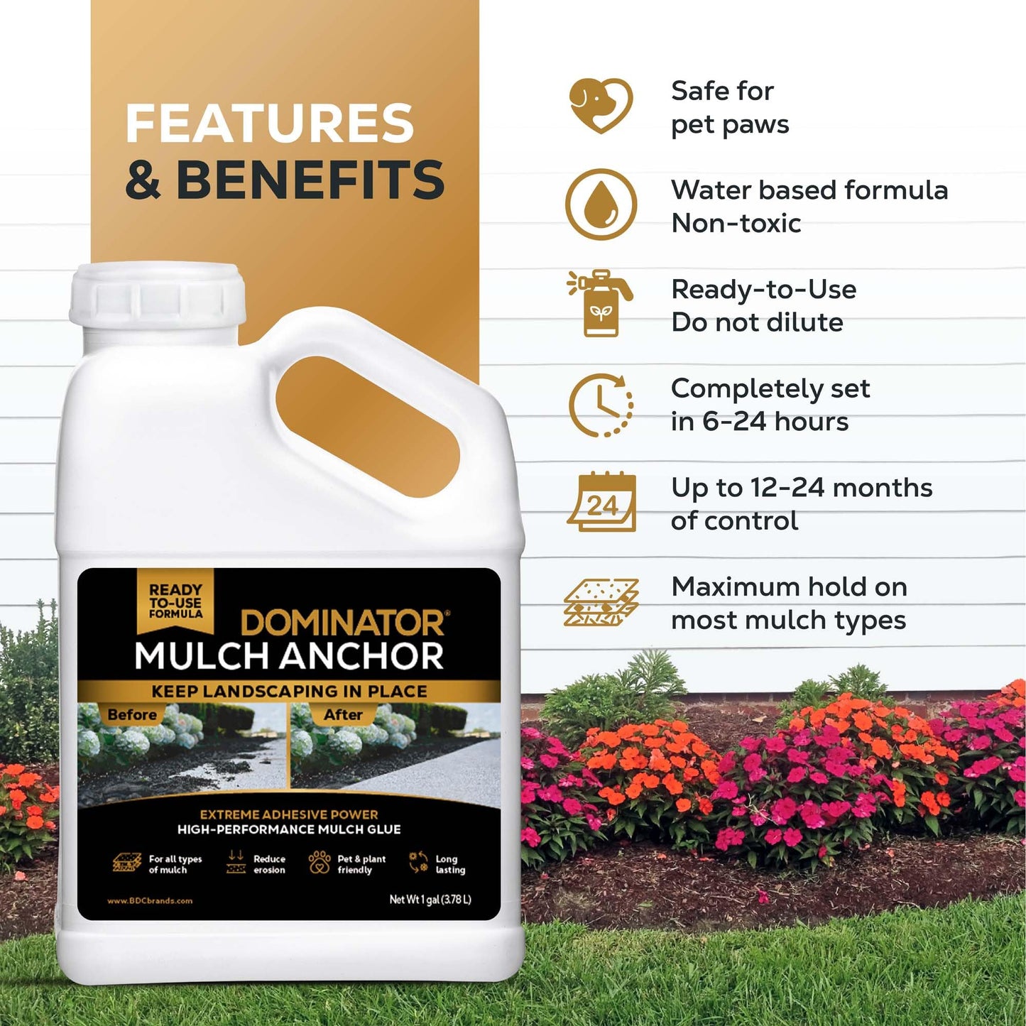 Dominator Mulch Anchor 1 Gallon - Mulch Glue & Gravel Binder, Rock Glue for Landscaping, Pea Gravel & Bark, Strong Stabilizer & Stone Glue Adhesive, Made in The USA