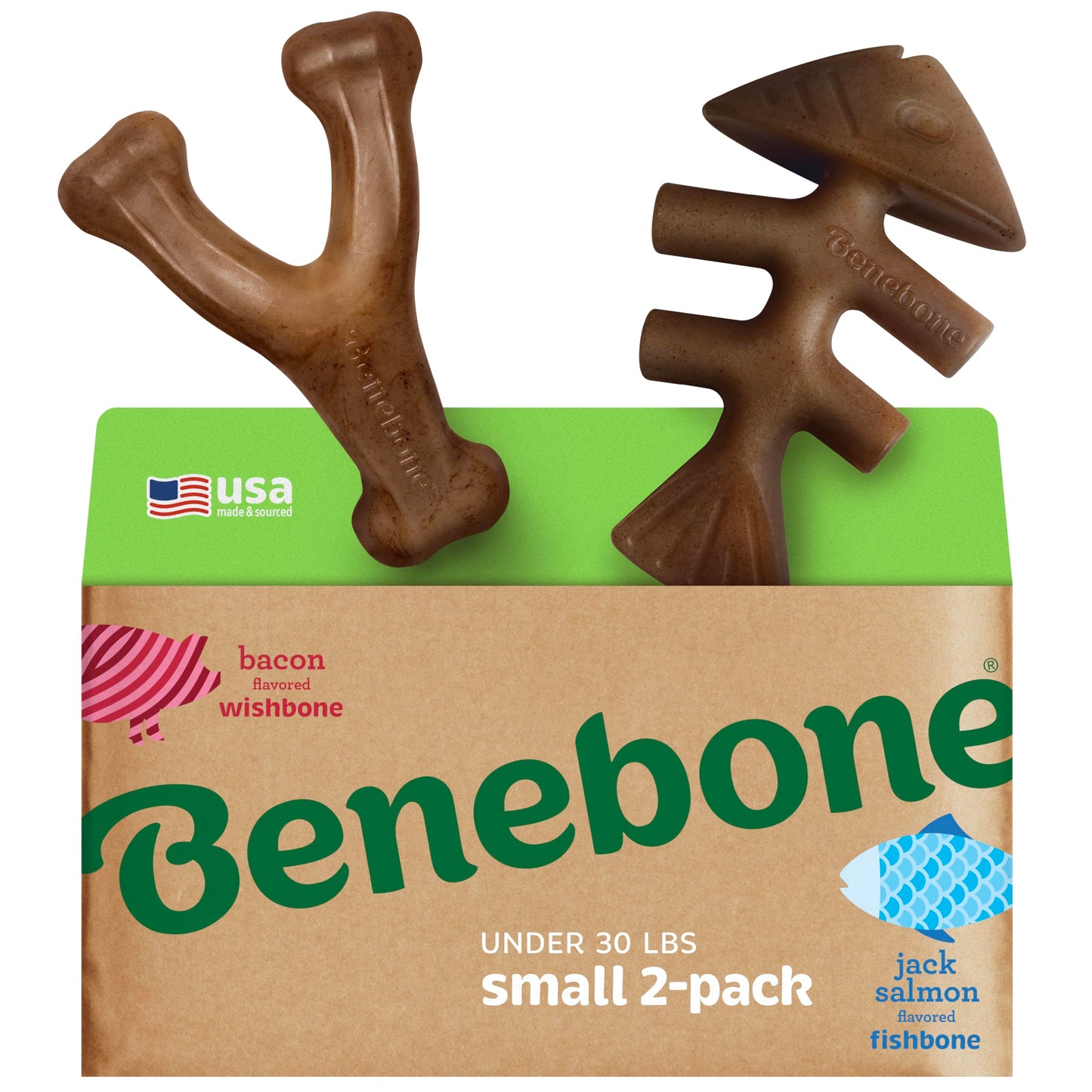 Benebone Set of 1 Fishbone/Wishbone Durable Dog Chew Toys, Real Fish, Real Bacon, Made in USA