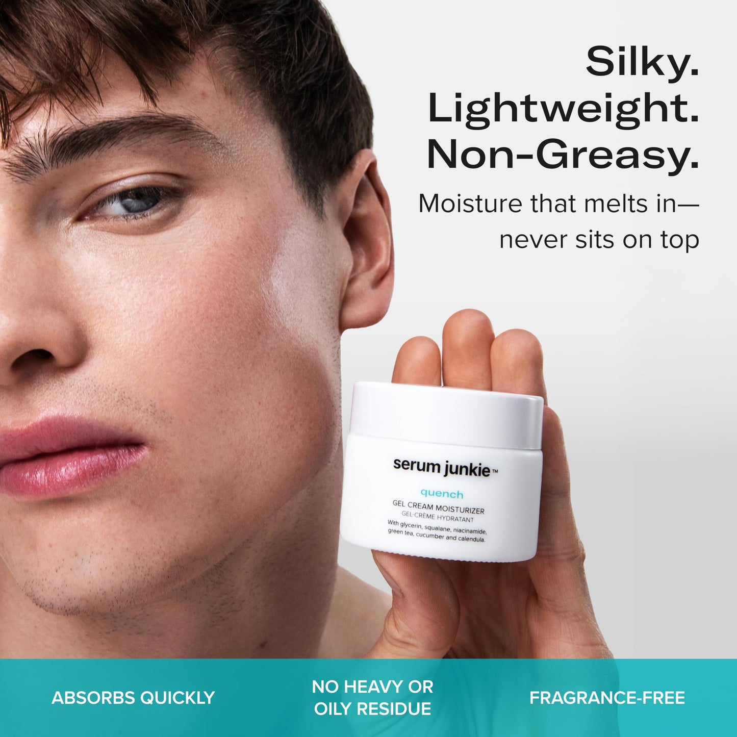 serum junkie QUENCH Lightweight Gel Cream Moisturizer with Glycerin, Niacinamide, Squalane, Green Tea, Cucumber, Calendula, Hydrating Barrier Support for Sensitive Skin, 1.7 fl oz