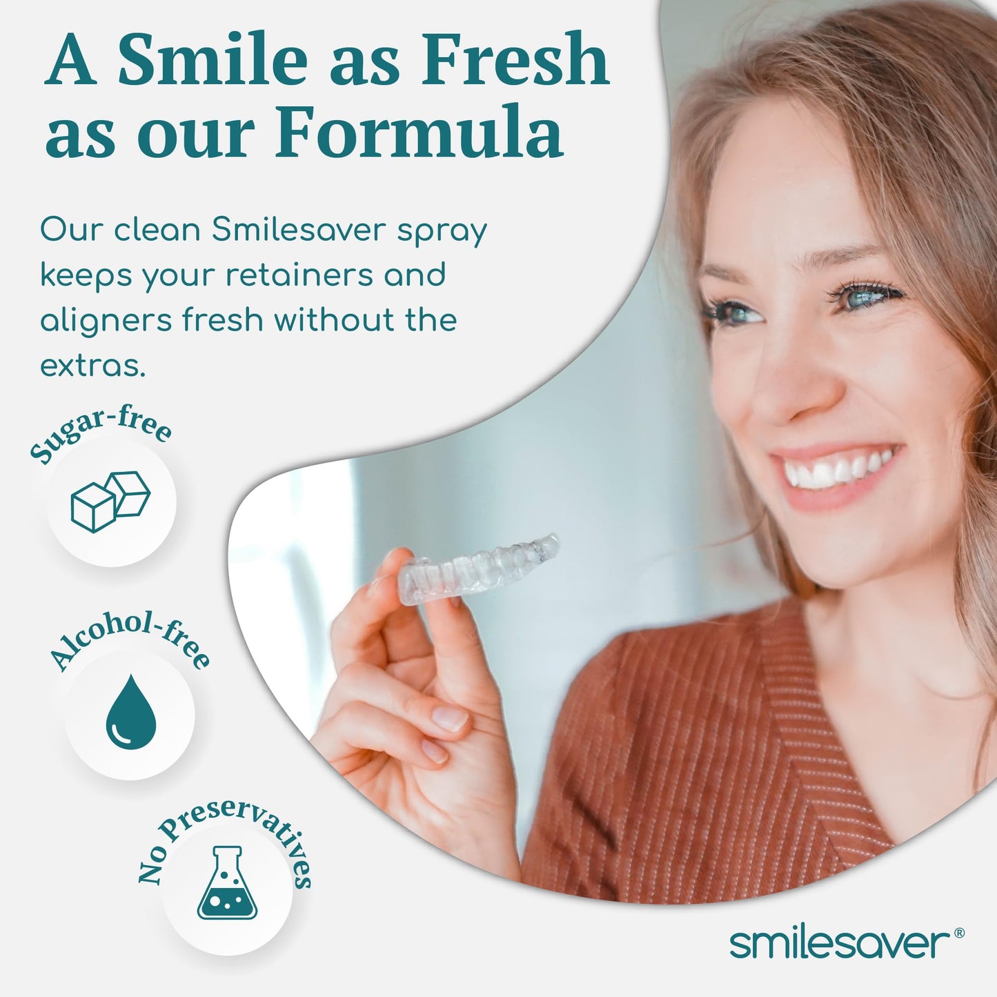 Smilesaver Retainer Cleaner Spray – Clear Aligner, Mouth Guard, and Denture Cleaner – Quick Oral Care for Aligner & Retainer Hygiene – Natural, Portable & Minty Fresh Oral Care Products (2oz)