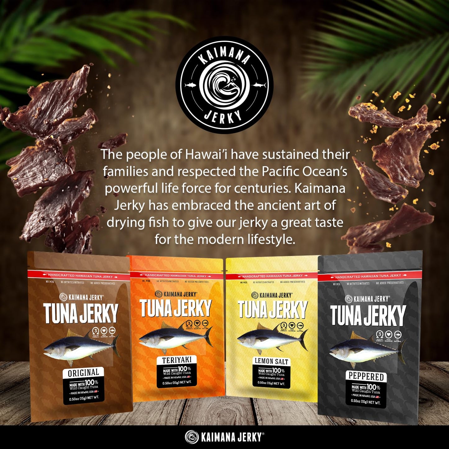 Kaimana Jerky Ahi Tuna Sampler Bundle - All Natural & Wild Caught Tuna Jerky. Made in USA. 9g Protein & Good Source Of Omega-3's (10 pack, 0.50 oz)