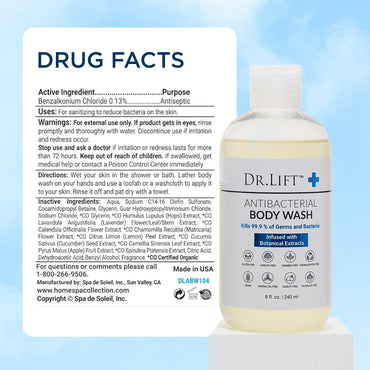 DR. LIFT Antibacterial Body Wash | Kills 99.9% of Germs | Made in America | Antibacterial Soap - Infused with Botanical Extracts | Shower Gel Body Wash for Women & Men | Liquid Bath Soap - 8 Oz